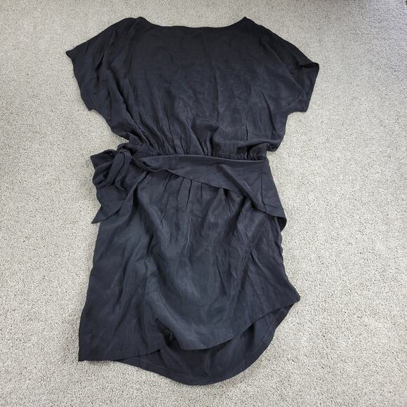 Yoins Womens Wrap Dress Large Black Tie Crewneck Short Sleeve Ruched Mini NEW - Picture 3 of 16